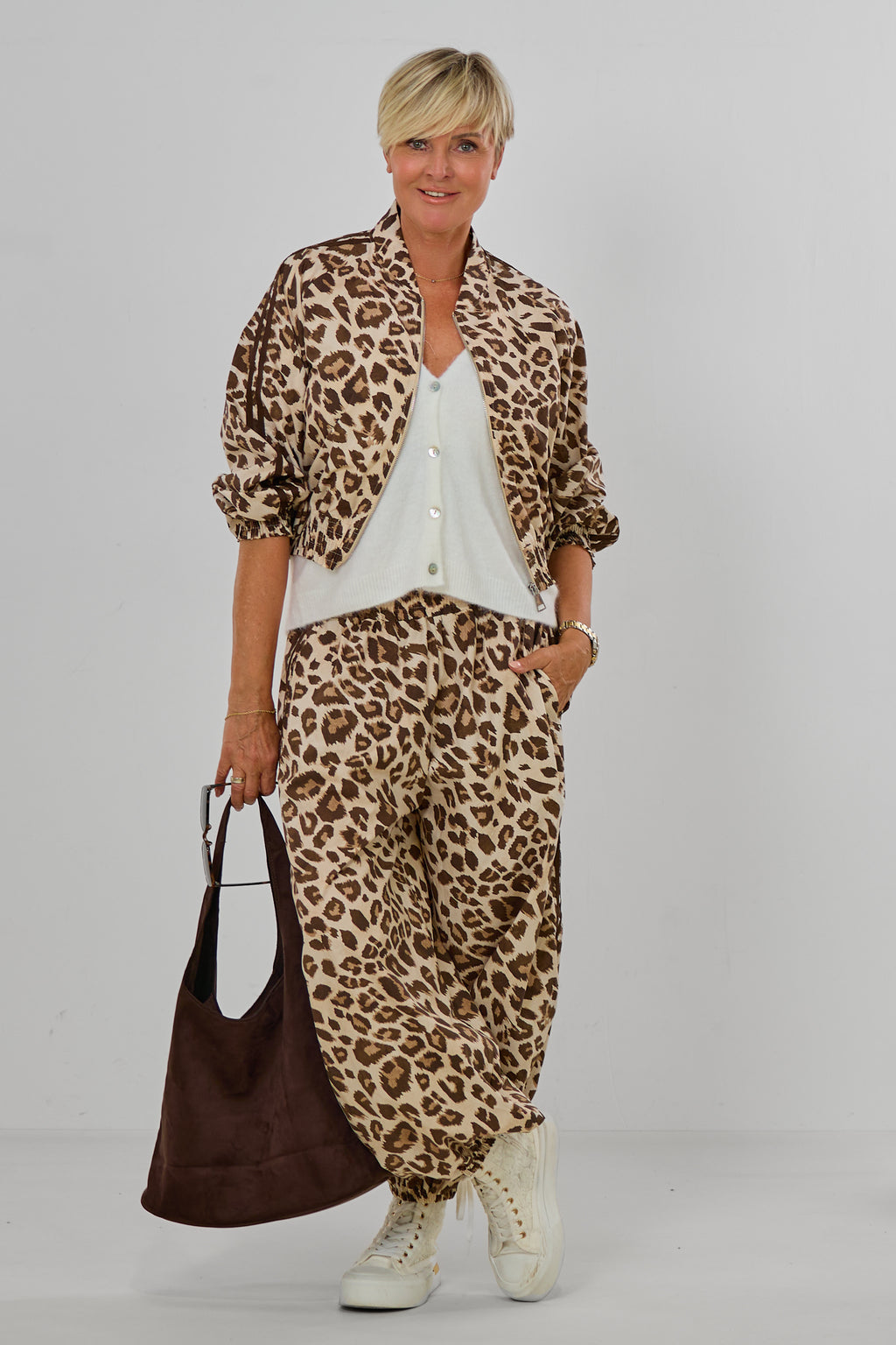 Leichter Blouson im Leo-Look mit Streifen, leo-beige-braun