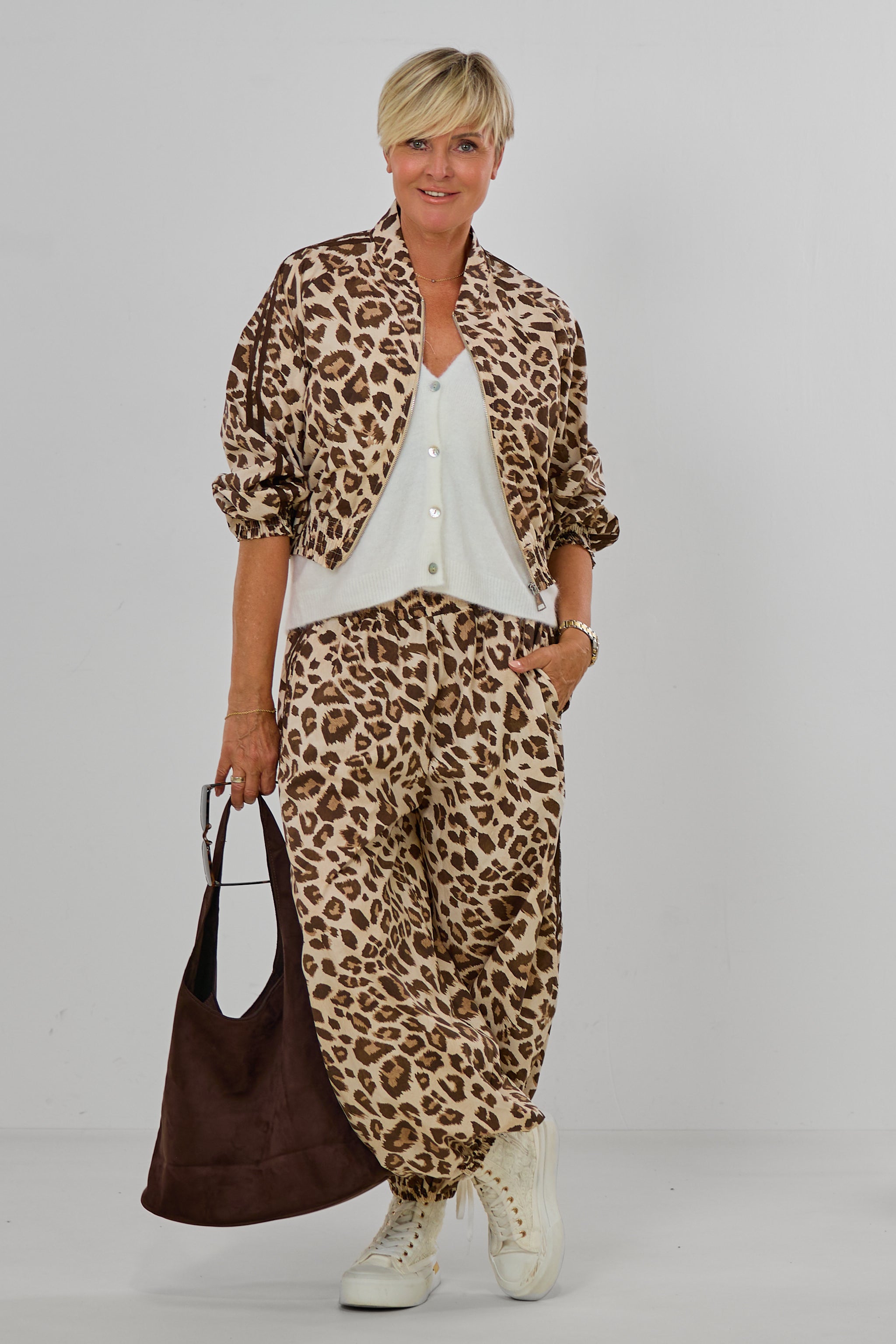 Leichter Blouson im Leo-Look mit Streifen, leo-beige-braun
