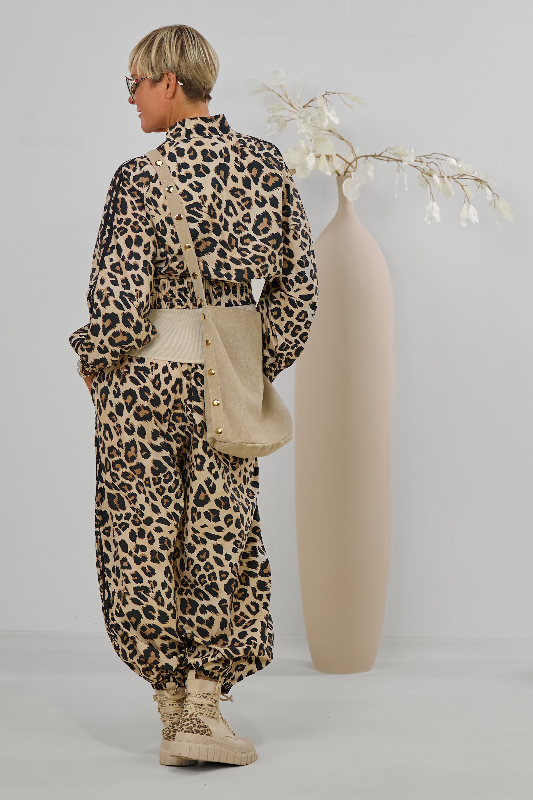 Leichter Blouson im Leo-Look mit Streifen, leo-beige-schwarz
