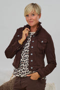 kurze Jeansjacke mit kleinen Fransen, schokobraun
