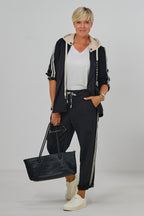 Sportlicher Blazer mit  Kapuze, schwarz-beige