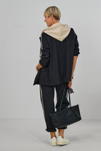 Sportlicher Blazer mit  Kapuze, schwarz-beige