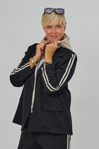 Sportlicher Blazer mit  Kapuze, schwarz-beige