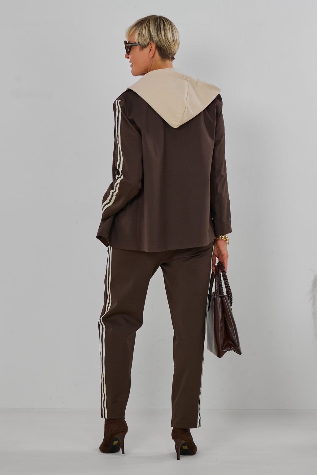 Sportlicher Blazer mit  Kapuze, braun-beige