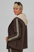 Sportlicher Blazer mit  Kapuze, braun-beige