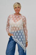 Asymmetrisches Spitzen-Langarmshirt, weiß