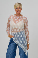 Asymmetrical pointed long-sleeve shirt, white