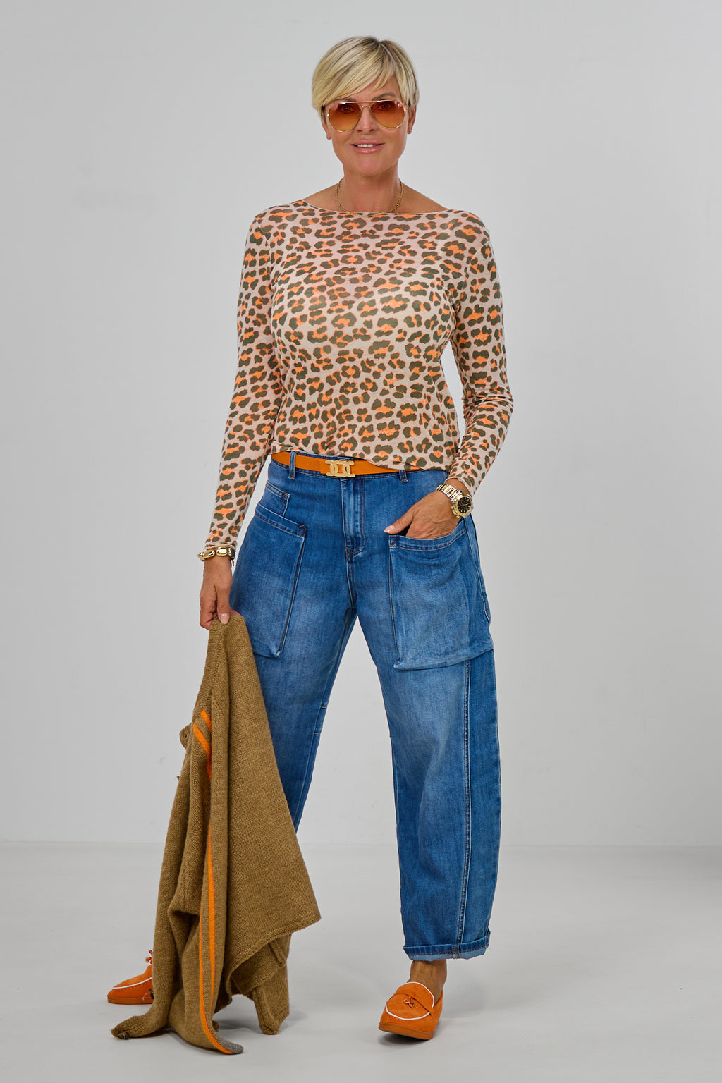 transparentes Longsleeve, leo-orange