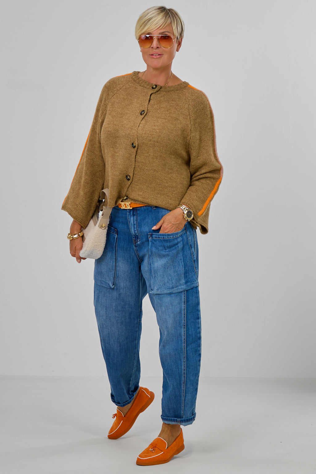 Cardigan mit Raglan-Ärmeln, camel meliert-orange
