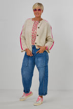 Cardigan mit Raglan-Ärmeln, beige meliert-pink