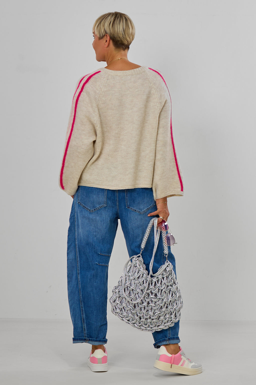 Cardigan mit Raglan-Ärmeln, beige meliert-pink