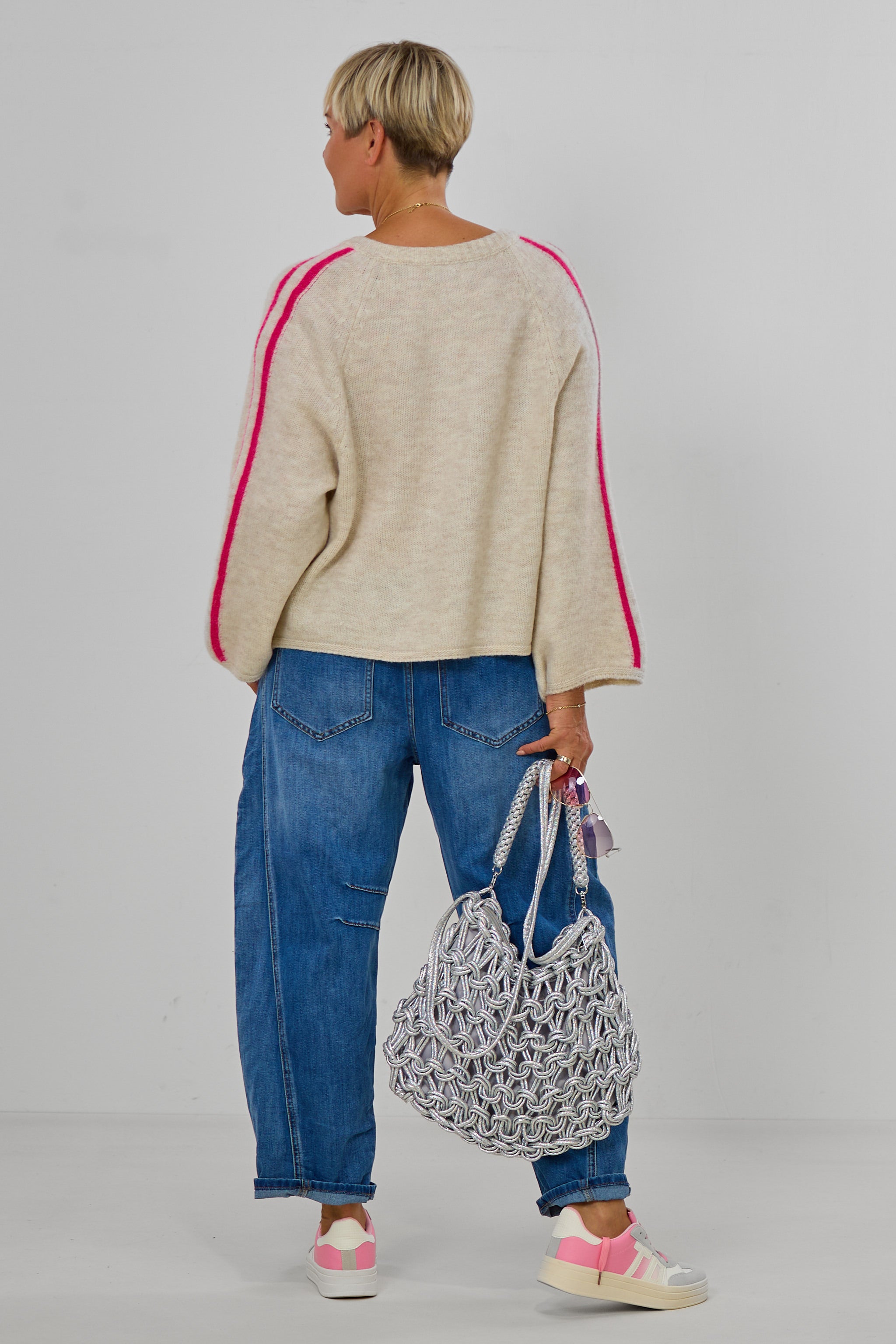 Cardigan mit Raglan-Ärmeln, beige meliert-pink