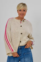 Cardigan mit Raglan-Ärmeln, beige meliert-pink