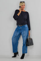 Barrel-Jeans mit aufgesetzten Taschen, denim