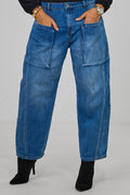 Barrel-Jeans mit aufgesetzten Taschen, denim