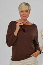 Langarmshirt mit Rundhalsausschnitt, braun