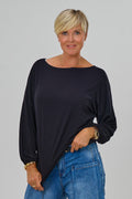 Langarmshirt mit Rundhalsausschnitt, schwarz