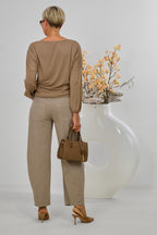Langarmshirt mit Rundhalsausschnitt, taupe