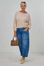 Langarmshirt mit Rundhalsausschnitt, hellbeige