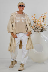 Lightweight coat in a suede-look finish, beige leopard print