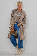 Lightweight coat in a suede-like finish, taupe leopard print