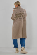 Lightweight coat in a suede-like finish, taupe leopard print