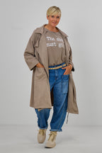 Lightweight coat in a suede-like finish, taupe leopard print
