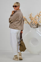 Hemdbluse in Waschleder-Optik, taupe-beige/braun