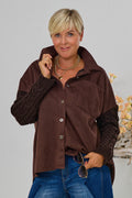 Hemdjacke in Waschleder-Optik mit Strickärmeln, braun