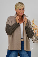 Hemdjacke in Waschleder-Optik mit Strickärmeln, taupe
