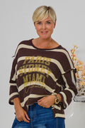 Striped knitted sweater PARIS Worldwide, chocolate brown-cream
