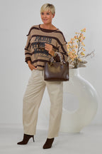 gestreifter Strickpulli PARIS Worldwide, taupe-braun