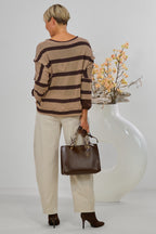 gestreifter Strickpulli PARIS Worldwide, taupe-braun