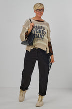 gestreifter Strickpulli PARIS Worldwide, beige-weiß