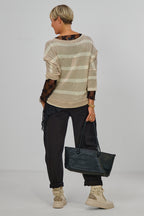 gestreifter Strickpulli PARIS Worldwide, beige-weiß