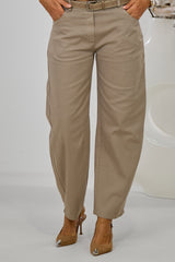 Lightweight jeans with belt, taupe