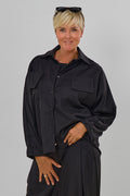 Hemdbluse mit Fledermausärmeln, schwarz