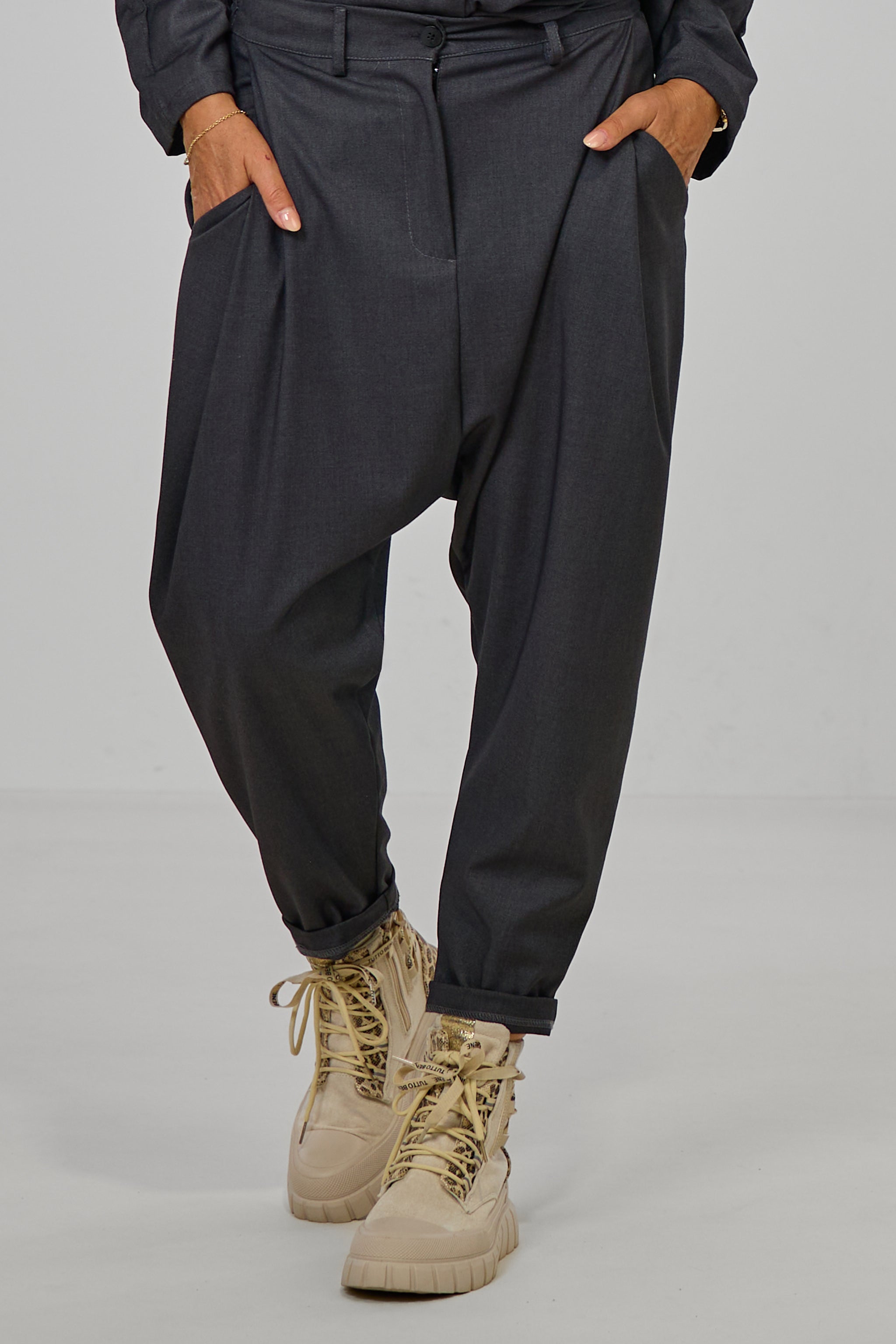 Elegante Baggy Hose, anthrazit-meliert