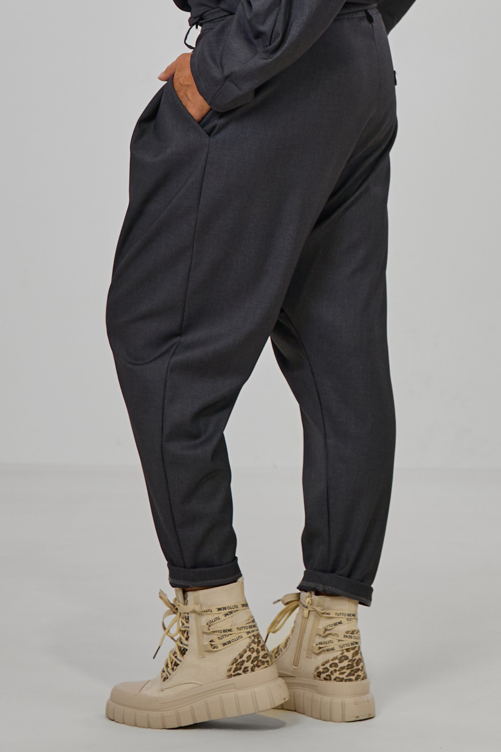Elegante Baggy Hose, anthrazit-meliert