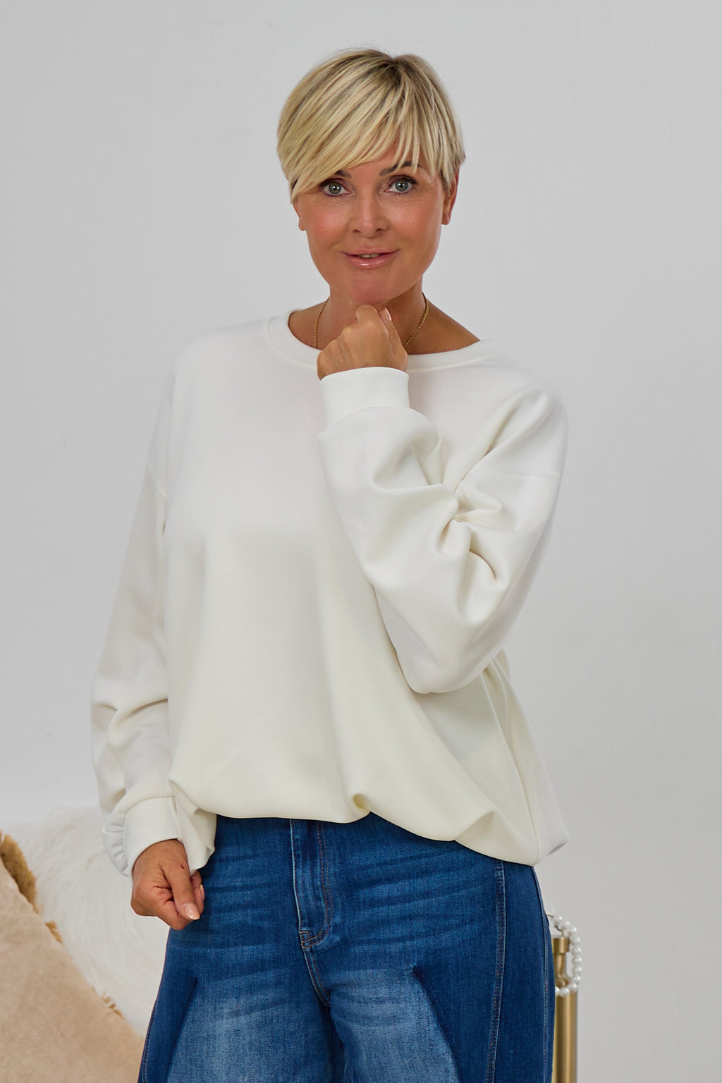 Cozy Balloon-Shirt mit langen Ärmeln, ecru