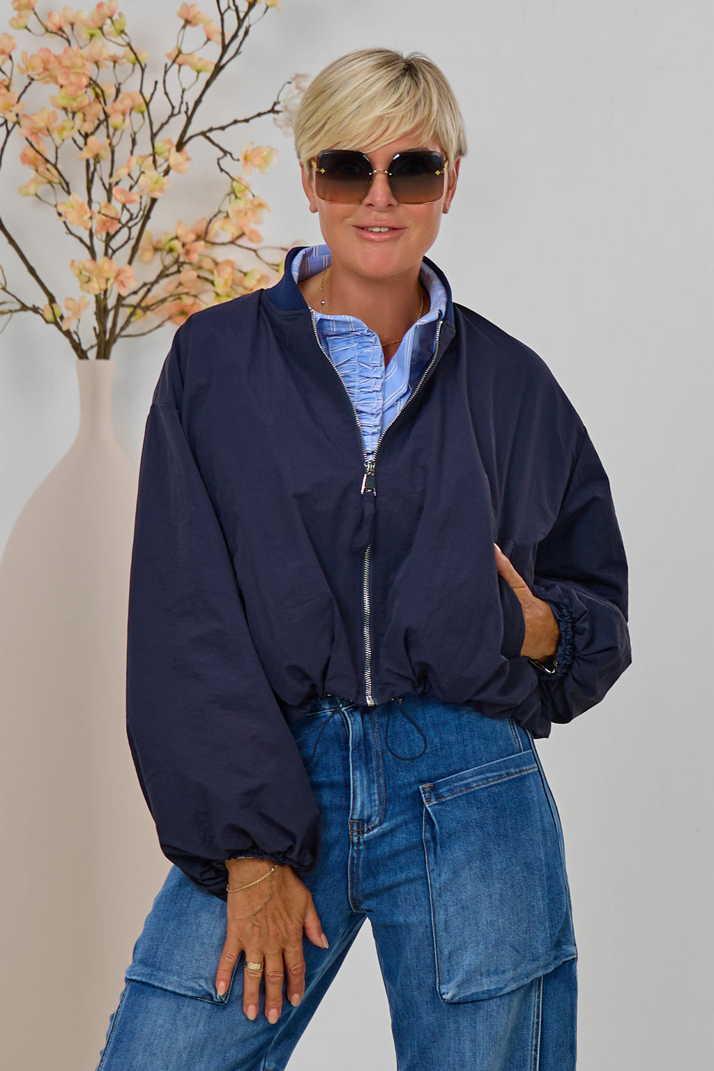 Blouson mit Strickkragen, marine