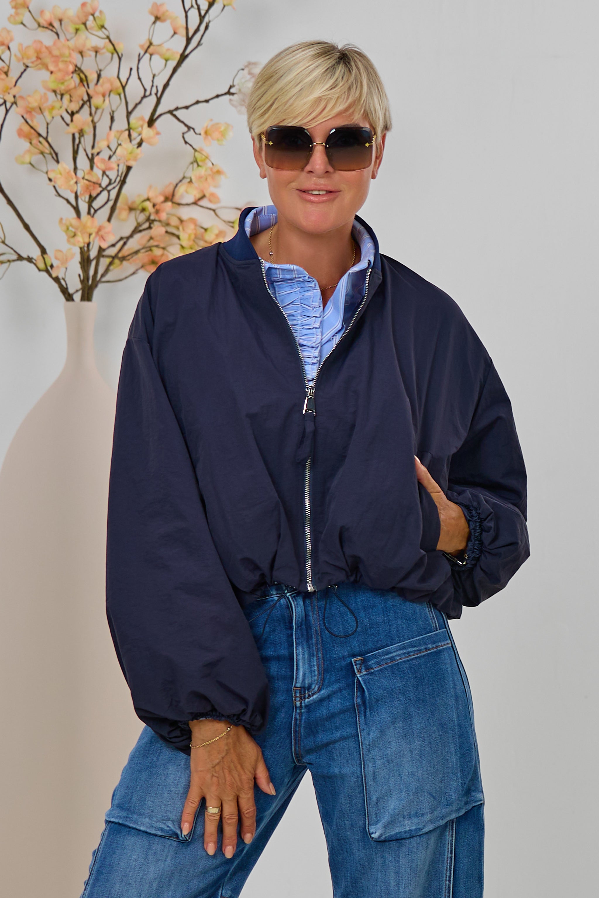 Blouson mit Strickkragen, marine