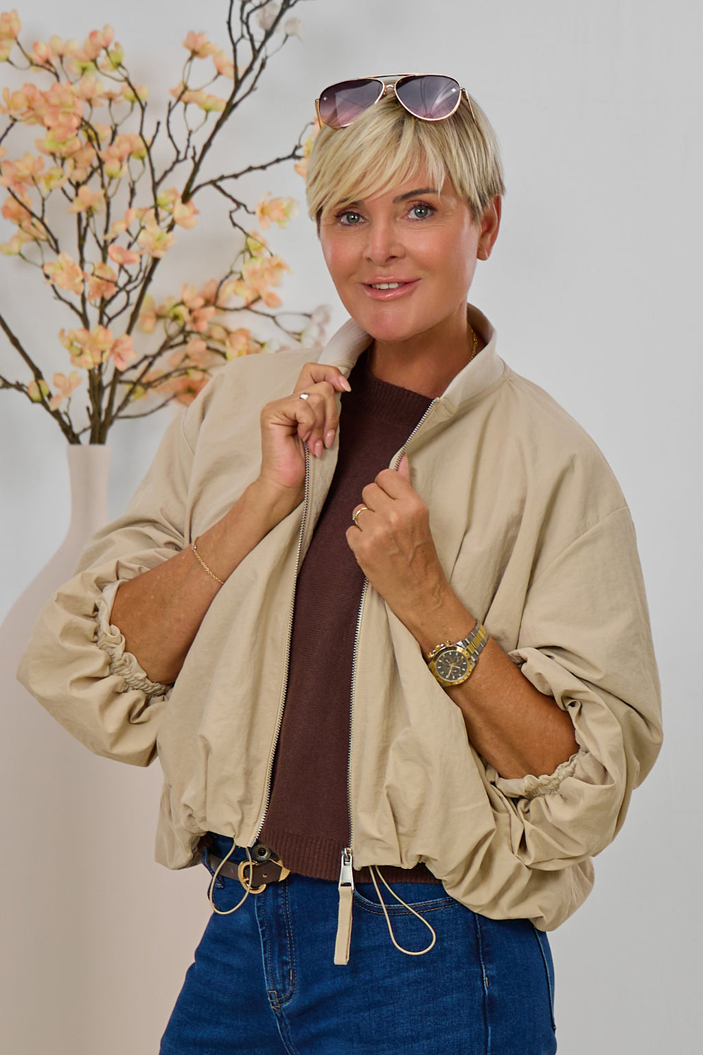 Blouson mit Strickkragen, beige