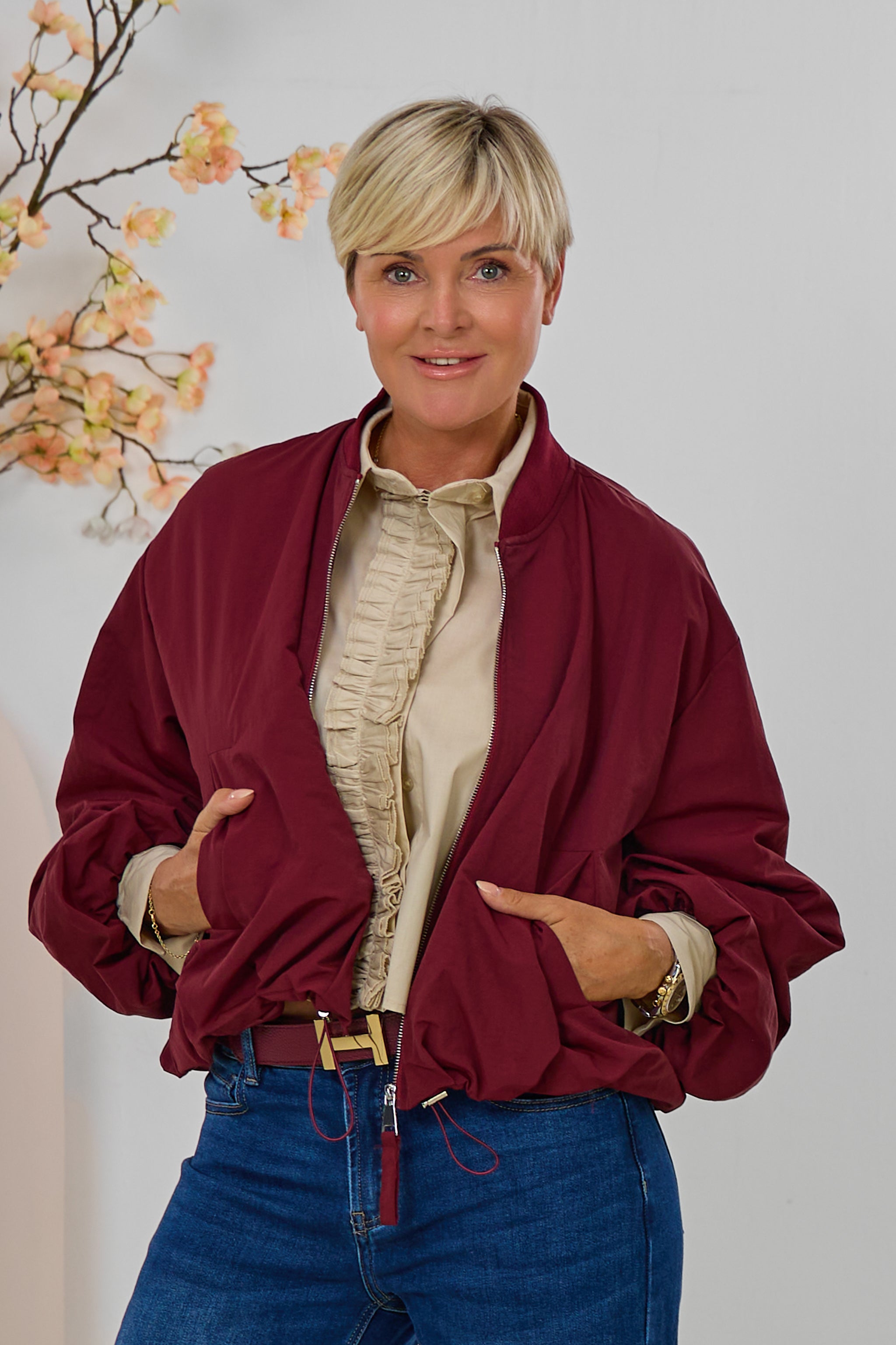 Blouson mit Strickkragen, bordeaux