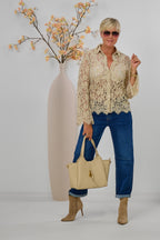 Bluse aus floraler Spitze, beige