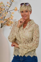 Bluse aus floraler Spitze, beige