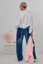 Kurze Bluse mit Rüschen, weiß