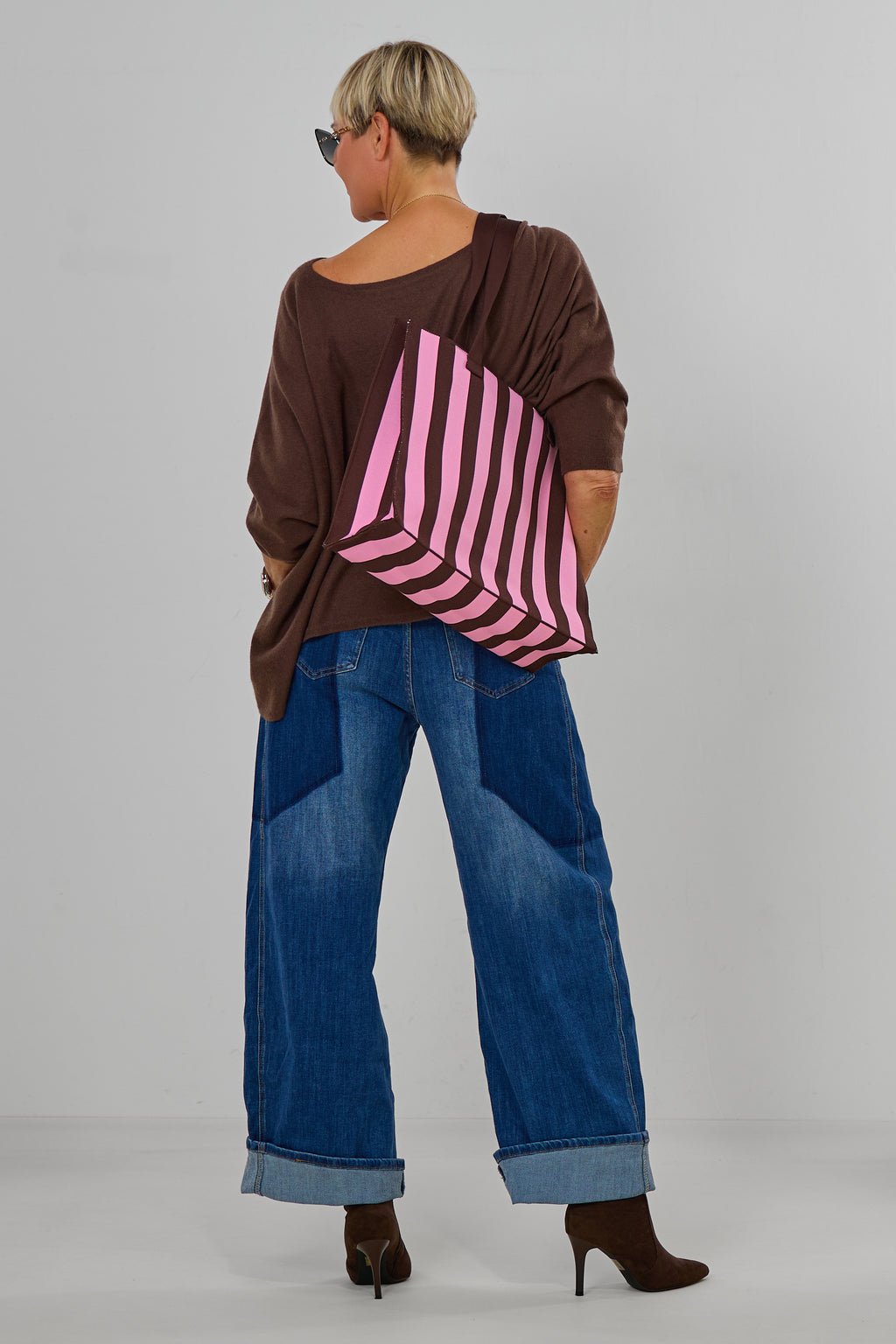 Feinstrickpulli mit 3/4 langen Fledermausärmeln, schokobraun