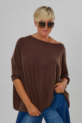 Feinstrickpulli mit 3/4 langen Fledermausärmeln, schokobraun
