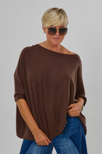 Feinstrickpulli mit 3/4 langen Fledermausärmeln, schokobraun
